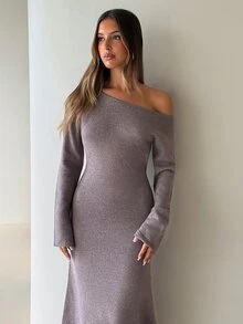 Aloruh Gaun Sweater Wanita, Musim Gugur, Musim Dingin - Coklat - View 8