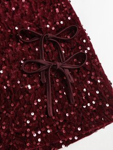 Sweetra Women's Fashionable Two-Tone Sequin Embellished Elegant Skirt - Burgundy - View 4