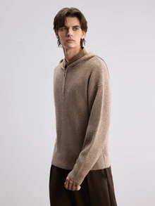 Manfinity CasualKnits 男士純色休閒日常連帽衛衣 - 卡其色 - 查看 7