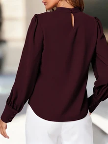 SHEIN LUNE CURVE Plus Solid Mock Neck Fold Pleated Blouse - Burgundy - View 2