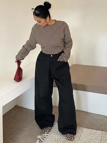 Dazy Plus Semi-Elastic Waist Solid Color Fashion Casual Straight Leg Long Plus Size Women's Jeans All Season - Black - View 7