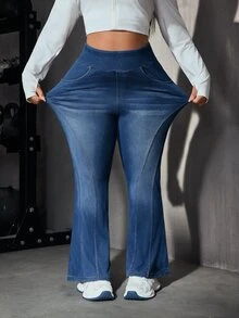 Flexra Plus Size Women's High Waist Casual Daily Wear Denim Jeans - Blue - View 4