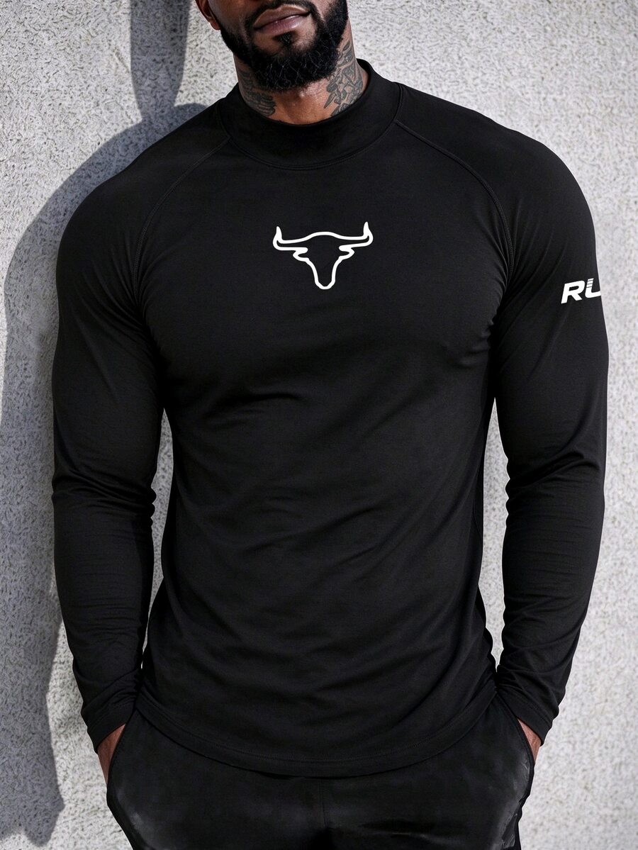 Gym Rark Men's Long Sleeve Turtleneck Sports T-Shirt - Black - View 1