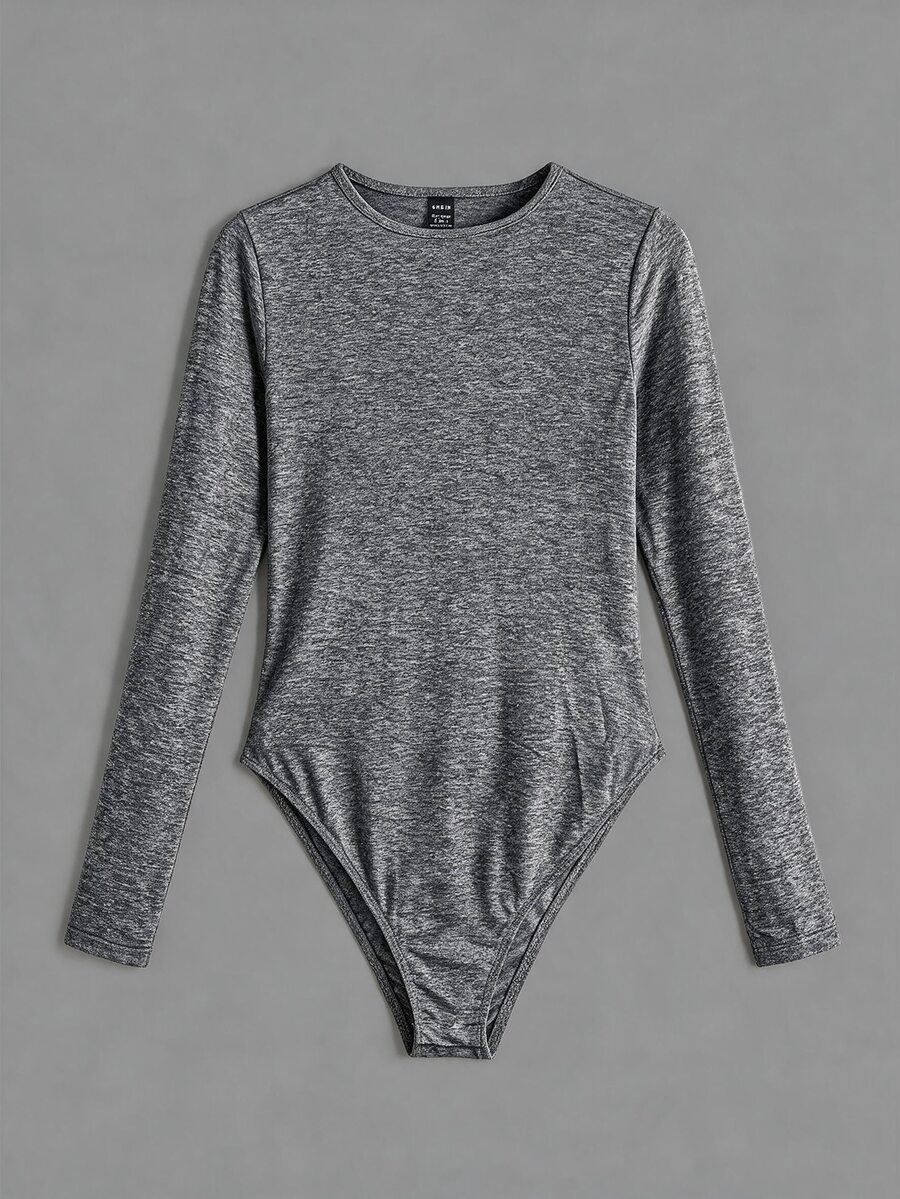 SHEIN BASICS 1件純色修身T恤連身衣/春夏女款日常居家服 白色極簡簡約基礎款 - 灰色 - 查看 1