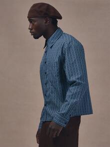 Musero Drop Shoulder Oversized Long Sleeve Collared Shirt Autum Winter Essentials - Blue - View 3