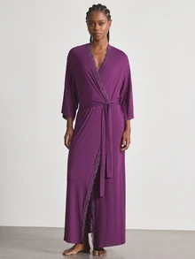 Ocili Modal Comfortable Lace Women's Loungewear Robe - Purple - View 4