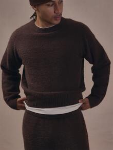 Musero Mohair Brushed Knit Sweater & Mohair Brushed Elasticated Wist Joggers Co Ord Autum Winter Essentials - Brown - View 5