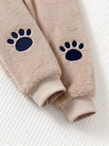 Cozy Pixies Kids Young Boy Cartoon Cute Pattern Thermal Lined Thick Crew Neck Long Sleeve Pullover Sweatshirt And Elastic Waist Autumn Winter Pants 2-Piece Set - Navy Blue - View 6