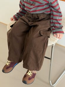 Dazy Kids Infant/Toddler (Boy) Loose Casual Washed Cargo Denim Pants - Brown - View 1