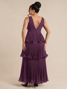 SHEIN BAE CURVE 大尺碼女款多層蛋糕荷葉拼接復古洋裝 - 紫色 - 查看 4