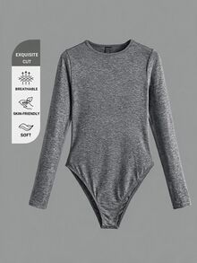SHEIN BASICS 1件純色修身T恤連身衣/春夏女款日常居家服 白色極簡簡約基礎款 - 灰色 - 查看 8