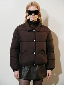Aveloria Modichic Women's Plush Patchwork Casual Versatile Winter Padded Coat - Brown - View 7