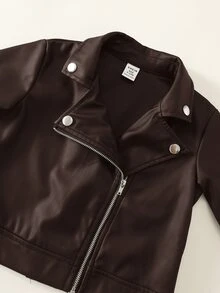 SHEIN 男嬰純色酷帥長袖開襟秋季夾克外套 - 棕色 - 查看 6