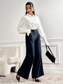 Veilorie Women's Casual Pleated Pocket Blazer Trousers For Office - Blue - View 6