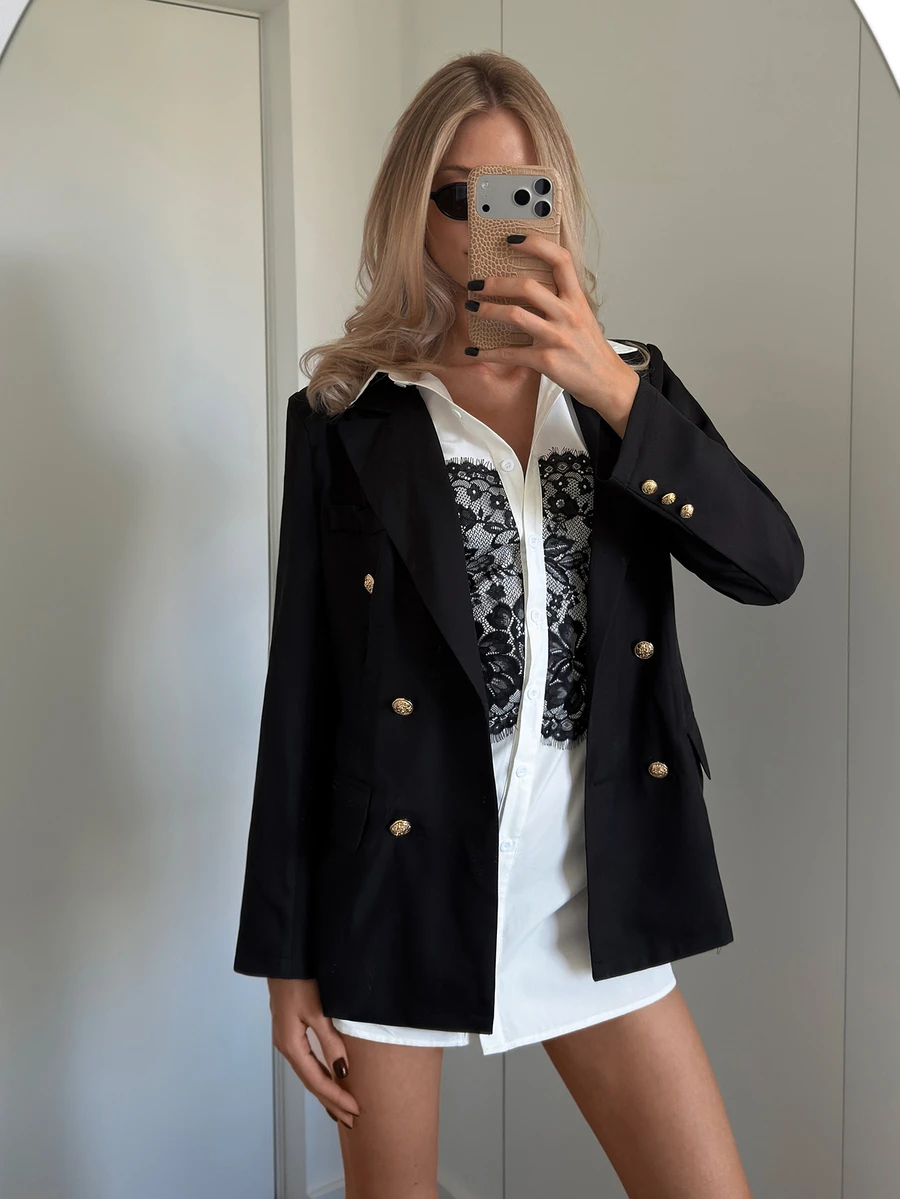 Easowa Casual Relaxed Elegant Commute Autumn/Winter Women's Blazer - Black - View 1