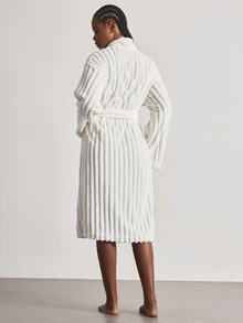 Ocili Double-Sided Wide Stripe Flannel Comfortable Minimalist Soft Robe Women's Loungewear - White - View 3