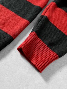 ROMWE MEN Men's Round Neck Striped Knit Top, Casual Streetwear - Black - View 5