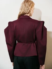 Aveloria Modichic European & American Casual Commute Oversized Wide Shoulder Structured Tailored Cinched Waist Waist Blazer Jacket For Women, Mix & Match Versatile - Burgundy - View 3