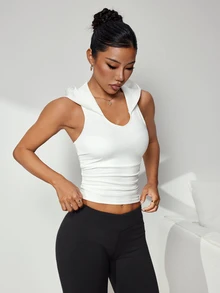 Solea Cove Women's White Sports Sweatshirt, Sleeveless V-Neck Sweatshirt, Suitable For Autumn, Winter, Spring, Summer, Yoga, Running, Gym, Commuting - White - View 4