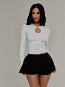 MUSERA White Long Sleeve Keyhole Cut Out Top Autumn Fall Winter Halloween Christmas Everyday Basics - White - View 1