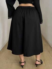 POPSWAY Spring, Summer, New Elegant Fashion Casual Design Rolled Hem Cropped High Waist Wide Leg Pants For Women, Loose Slimming Versatile Business Casual - Black - View 2
