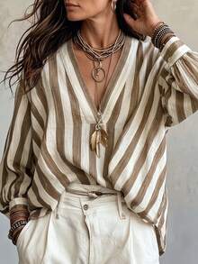 Women's Autumn/Winter New Hot-Selling Wide Stripe Print Pattern Casual Versatile Shirt - Multicolor - View 5