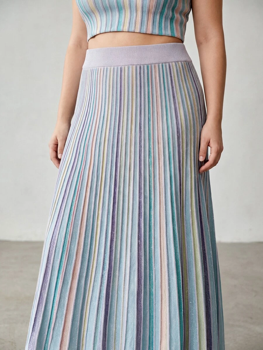 MOTF PREMIUM PLUS SIZE STRIPED KNIT SKIRT FALL WINTER - Mauve Purple - View 2