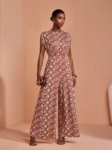 JIAN LASALA Knit Batwing Sleeve Round Neckline Loose Pattern Jumpsuit Vacation Casual Holiday - Multicolor - View 3