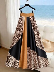 SHEIN Fiorisel Women's Leopard Print Colorblock Casual Daily Skirt - Multicolor - View 2