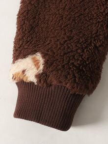SHEIN Kids Tween Girl Autumn Winter Cartoon Pattern Plush Bear Print Loose Crew Neck Long Sleeve Pullover Sweatshirt And Pleated Wide Leg Long Pants Set - Coffee Brown - View 3