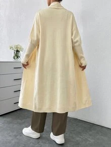 SHEIN كارديجان نسائي ماكسي فضفاض كاجوال بتصميم بسيط - لون مشمشي - مشاهدة 2