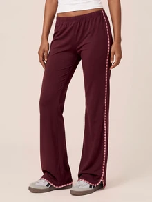 SHEIN BAE Women's Colorblock Casual Daily Travel Sports Long Pants - Burgundy - View 1