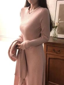 DAZY Women's Bowknot Korean Style Long Sleeve Autumn/Winter Sweater 2 Pieces Set - Baby Pink - View 5