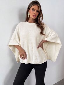 Firerie كنزة صوفية بعباءة وأكمام جناح الخفاش، مناسبة للتنقل والارتداء اليومي والخروجات العطلية الكاجوال وأسلوب الشارع. أزياء هالوين خريفية باللون الأبيض الكريمي للمكتب - أبيض - مشاهدة 8