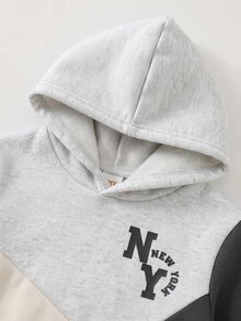Cozy Pixies 2件組男嬰LA字母圖案對比色針織軟帽長袖套頭衛衣＋彈性腰長褲，刷毛加厚抓絨內裡，適合冬季 - 彩色 - 查看 5