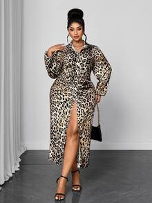 Maweii Plus Size Autumn Long Sleeve Loose Deep Purple Dress Muslim Long Dress High Neck Lantern Sleeve Solid Color Robe - Multicolor - View 4