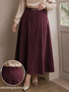 Solavon Plus High Waist Chain Detail Skirt - Burgundy - View 1