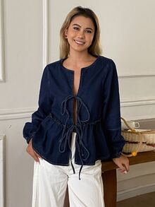 Livesso Women Denim Tops Everyday Date - Dark Wash - View 1