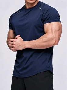 Gym Rark 男士圓領短袖極簡運動T恤，健身房適用 - 藏蓝色 - 查看 5