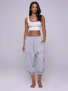 MUSERA ESSENTIALS Grey Jersey Hareem Sweatpants Autumn Winter Fall Everyday Basicss Back To School - Light Grey - View 1