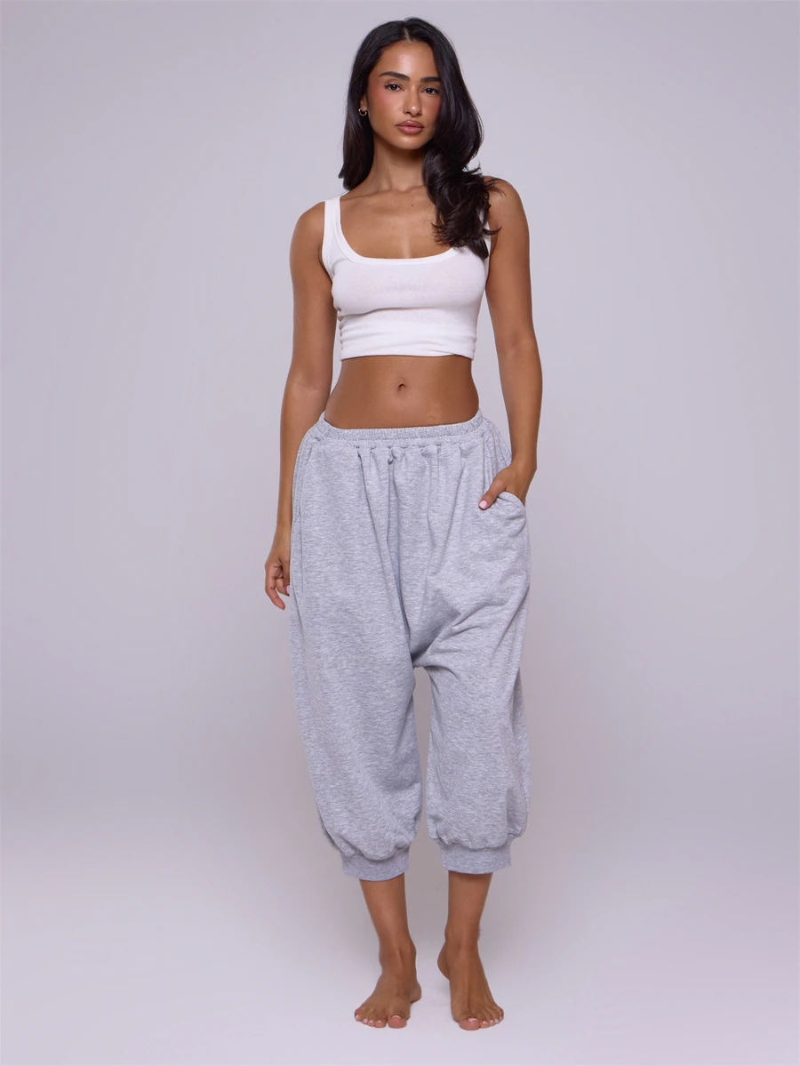 MUSERA ESSENTIALS Grey Jersey Hareem Sweatpants Autumn Winter Fall Everyday Basicss Back To School - Light Grey - View 1
