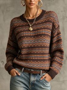 Trelyra Women's All-Over Print Casual Daily Long Sleeve Sweater - Multicolor - View 3