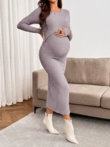 SHEIN 女款純色圓領哺乳功能休閒日常夏季秋季洋裝 - 藕粉色 - 查看 7