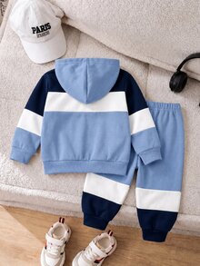 Infant & Toddler Hooded Casual Comfortable Sweatshirt, Classic Vintage Striped Pattern Print, Cute & Cool Crown Pattern Print, Classic Text "King", K Pattern Print, Suitable For Autumn/Winter, Suitable For Back To School Season - White - View 3