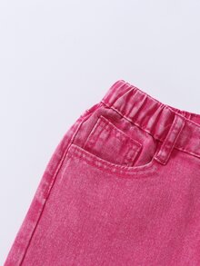 SHEIN ChillGRL بنطلون جينز مستقيم بخصر مطاطي وجيوب مسطحة للفتيات المراهقات، ستايل Y2K شارع يومي، إطلالة يومية OOTD للخريف - روز أحمر - مشاهدة 5