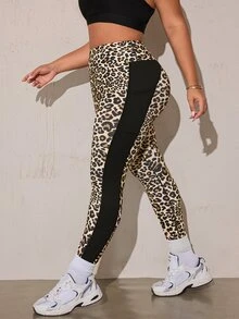 Slayform Women's Plus Size Leopard Print Contrast Color Casual Daily Sports Leggings - Multicolor - View 5
