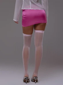 MUSERA Pink Satin Garter Detail Mini Skirt Autumn Fall Winter Cute Everyday Office Corporate Romance - Hot Pink - View 5