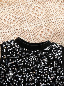 Young Girl Knitted Plush Sequin Casual Sleeveless Dress - Black - View 5