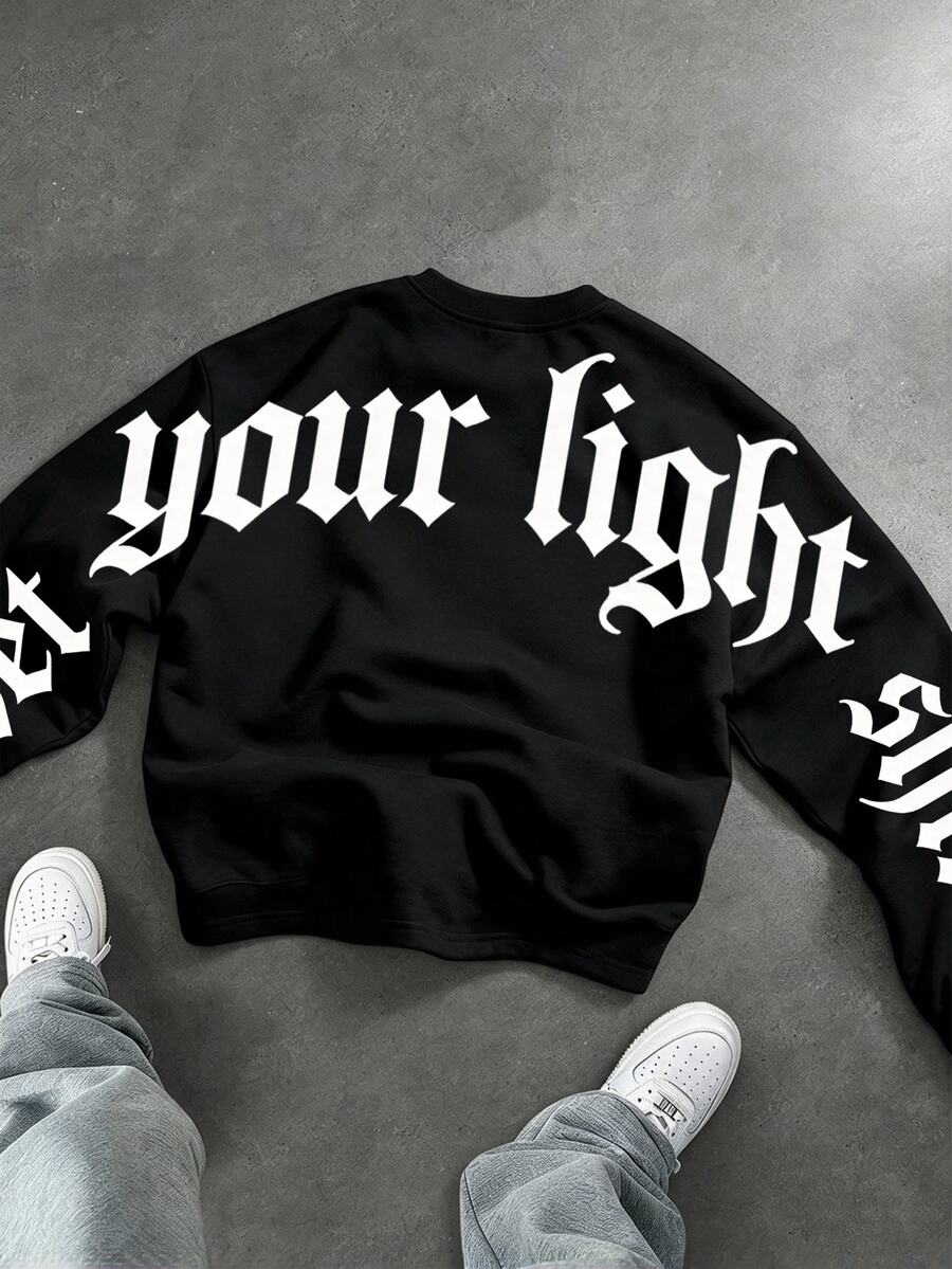 Sweatshirt Lengan Panjang Kasual Harian untuk Anak Laki-Laki Remaja dengan Gambar Huruf dan Grafis - Hitam - View 1