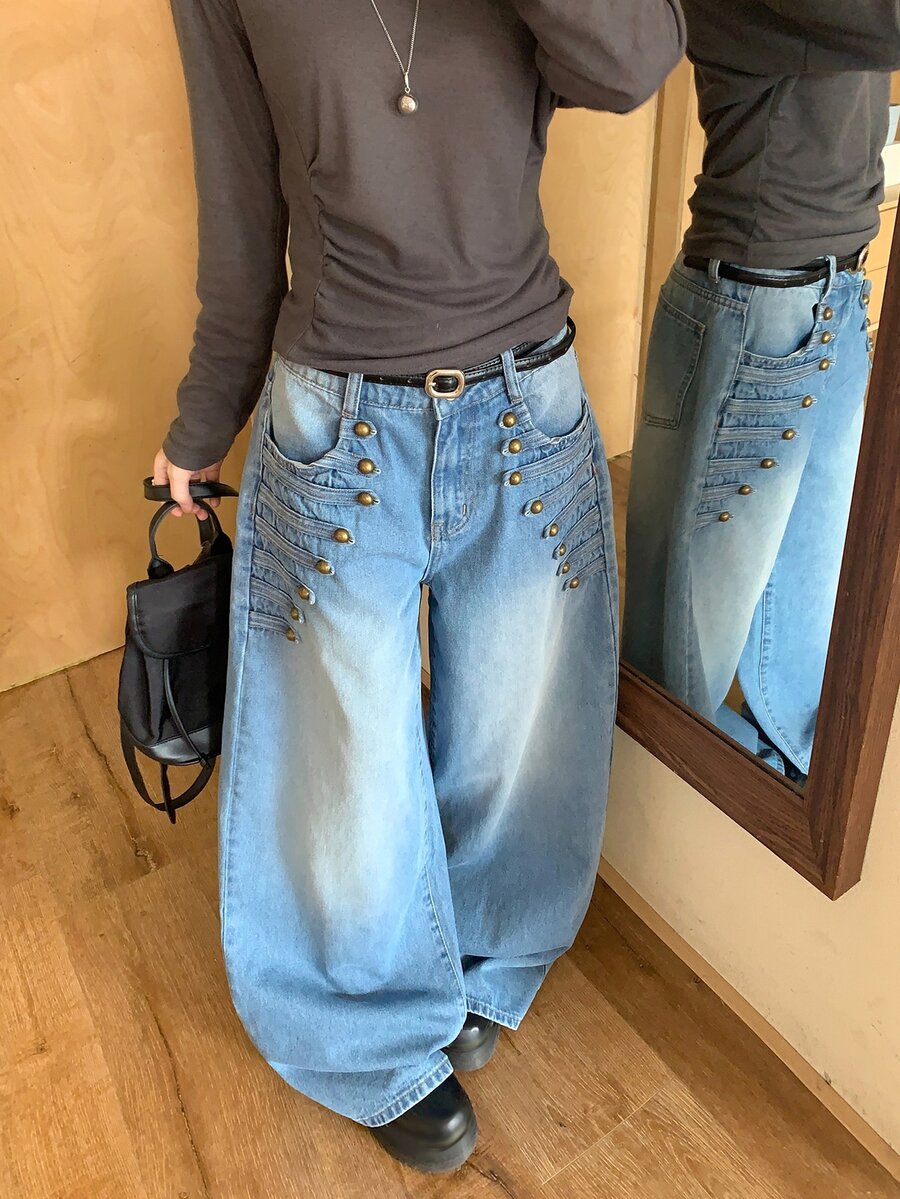 DAZY Women's Napoleon Korean Style Washed Heavy-Duty Casual All-Season Versatile Jeans - Blue - View 1